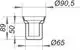 Dallmer-Geruchverschlusseinsatz mit zylindrischer Form und mehreren Durchmessern, grafische Darstellung mit Dimensionen und Schnittansicht zur verdeutlichten Konstruktion.