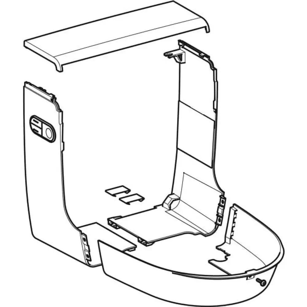 Geberit Abdeckung mit mehreren designten Teilen, einschließlich einer oberen Abdeckung und Seitenwänden, dargestellt in einer schematischen Ansicht ohne Funktionen oder Details.