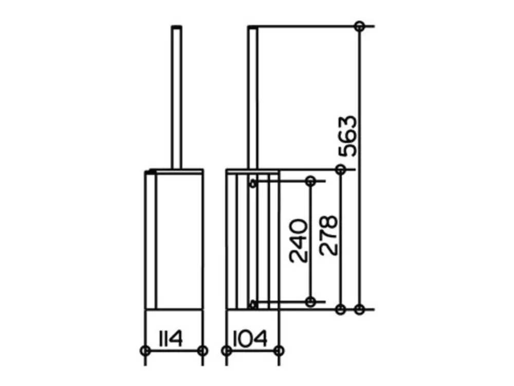 Schematische Darstellung eines Wandhalters für eine Toilettenbürste von Keuco mit abgebildeten Maßen und einer klaren Linienführung.