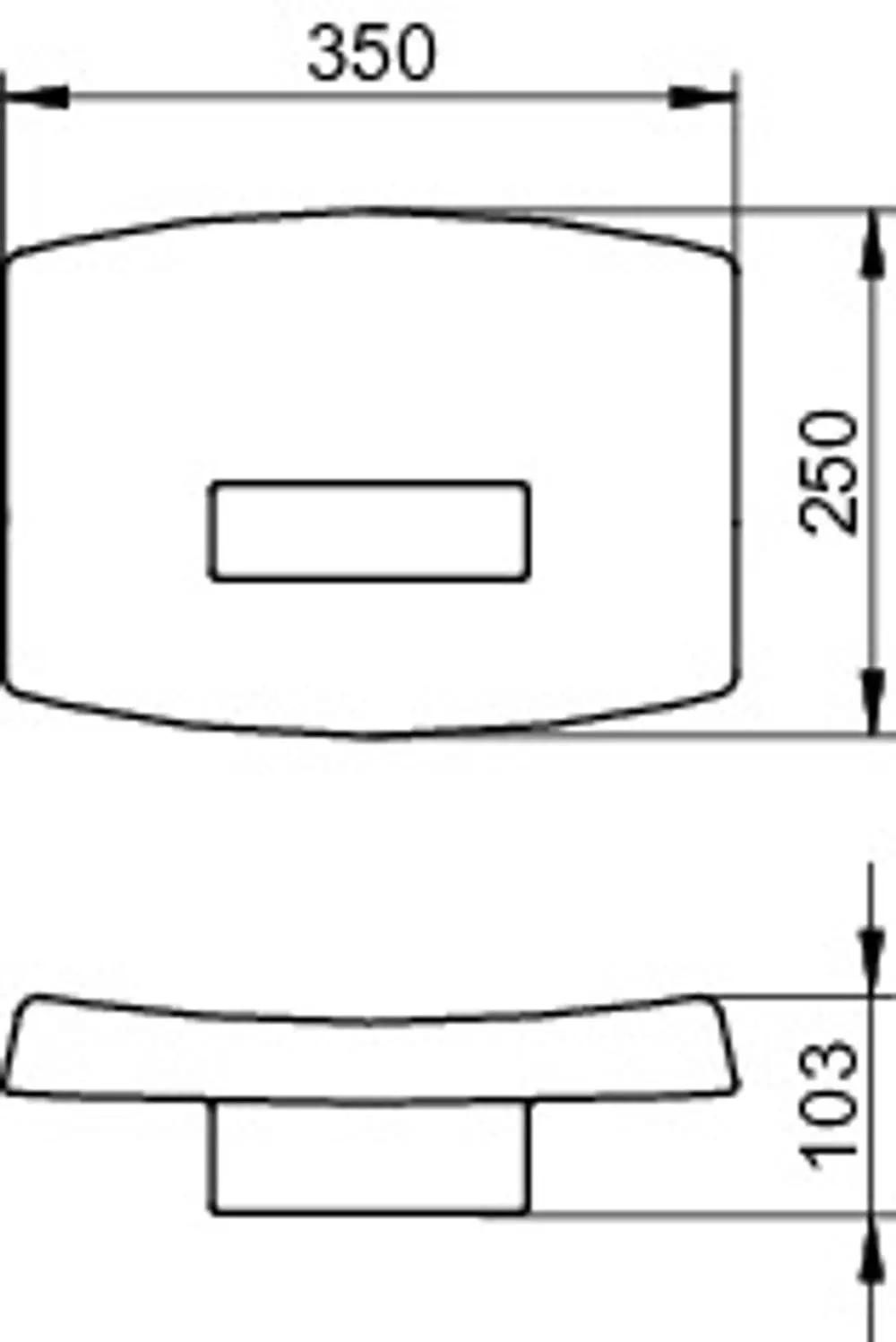 Keuco Rückenstütze mit ovaler Form und geschwungener Oberkante. Maße und Details sind auf der technischen Zeichnung abgebildet.