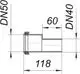 Dallmer Reduzierrohr, schematische Darstellung mit zwei unterschiedlichen Durchmessern und Längenangaben, für funktionale Rohrverbindungen in sanitärtechnischen Anwendungen.
