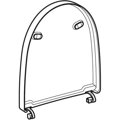 Geberit WC-Deckel, in einer bogenförmigen Darstellung, ohne erkennbare Maße. Die Rückseite zeigt Befestigungselemente zur Montage.
