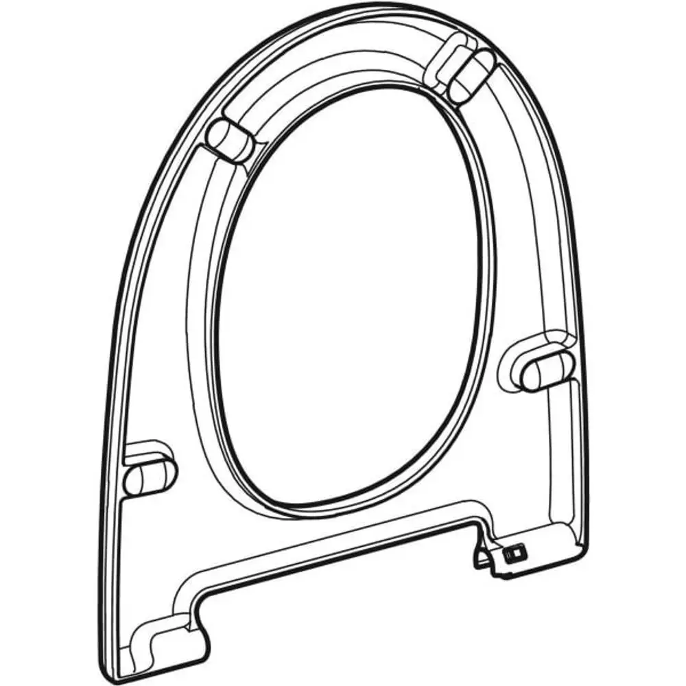 Transparente Abdeckung für einen WC-Sitzring, geeignet für Geberit-Produkte. Die Form ist oval mit mehreren Befestigungspunkten.
