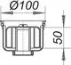 Schematische Zeichnung eines Dallmer-Geruchverschlusses mit einer kreisförmigen Öffnung und Innenstruktur, dargestellt in Schnittansicht. Maße sind nicht angegeben.