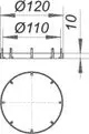 Dallmer Entwässerungsring, gezeigt in technischem Zeichnungsformat, mit zwei Durchmessern und einer Höhe, versehen mit Montagepunkten zur Befestigung.