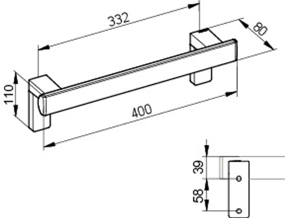 Keuco Haltegriff mit rechteckigem Design, montiert mit zwei Befestigungselementen. Sichtbare Maße und Details können nicht identifiziert werden.