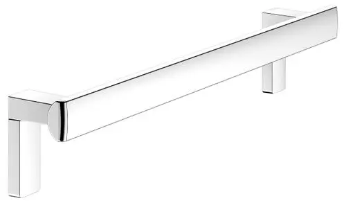 Haltegriff in schlichtem Design, aus verchromtem Material, mit rechteckiger Halterung. Geeignet für Badezimmer oder ähnliche Anwendungen. Marke: Keuco.