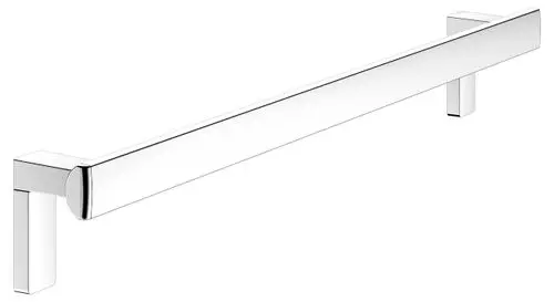 Haltegriff aus verchromtem Metall im minimalistischen Design, befestigt an Wänden, geeignet für Badezimmer oder Barrierefreiheit, Marke Keuco.