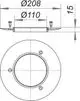 Runde Dichtplatte von Dallmer mit zwei Bohrungen und einem Durchmesser von 208 mm sowie innerem Durchmesser von 110 mm, gefertigt aus flachem Material mit einer Höhe von 15 mm.