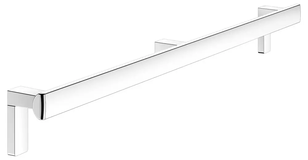 Haltegriff aus verchromtem Metall, montiert mit zwei Halterungen. Das Design ist schlicht und funktional, geeignet für den Einsatz im Bad oder anderen Räumen. Marke: Keuco.