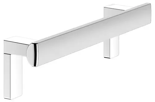 Heller Haltegriff mit ebenmäßiger Oberfläche, montiert an zwei senkrechten Halterungen. Das Produkt ist von Keuco und in einem modernen Design gehalten.