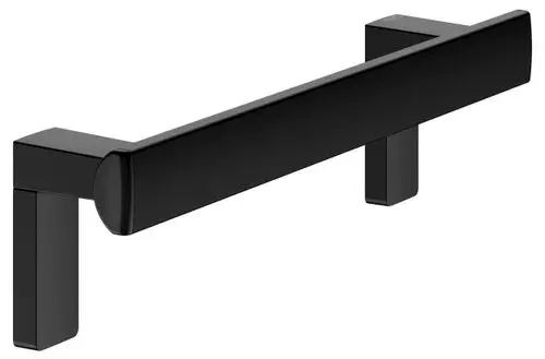 Schwarzer Haltegriff von Keuco mit rechteckigem Querschnitt, montiert an einer Wand, in schlichter Formgebung ohne sichtbare Befestigungen.