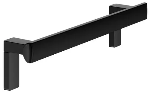 Schwarzer Haltegriff von Keuco mit rechteckigem Design, montiert an zwei vertikalen Stützen. Geeignet für Montagen in Badezimmern oder anderen Bereichen.