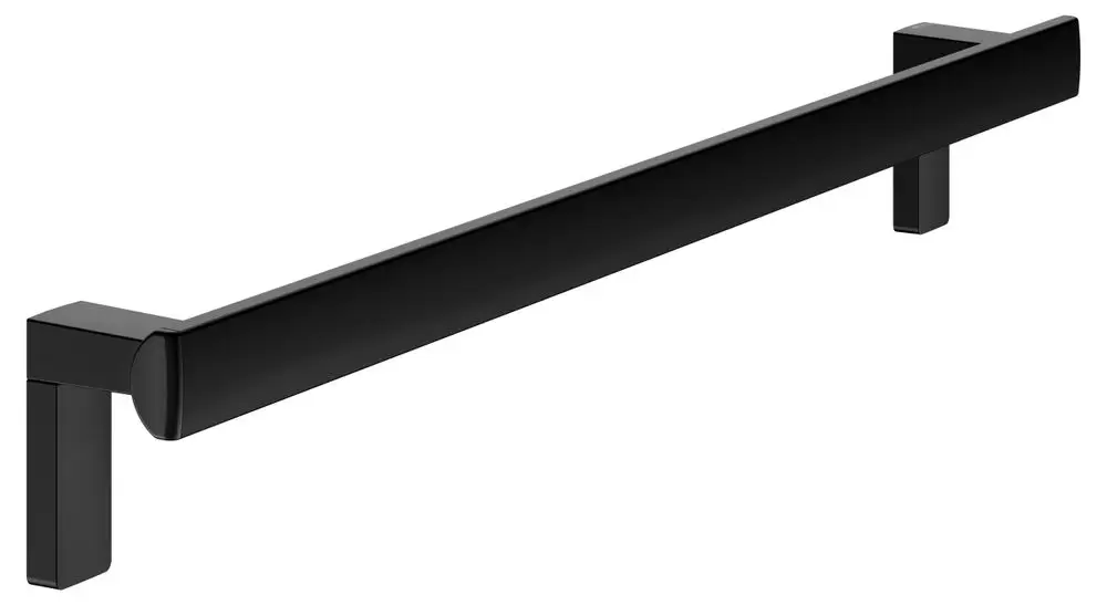 Schwarzer Haltegriff von Keuco mit einer schlichten, geraden Form und rechteckigen Wandstützen, ideal für Badezimmer oder andere Räume zur Unterstützung und Sicherheit.
