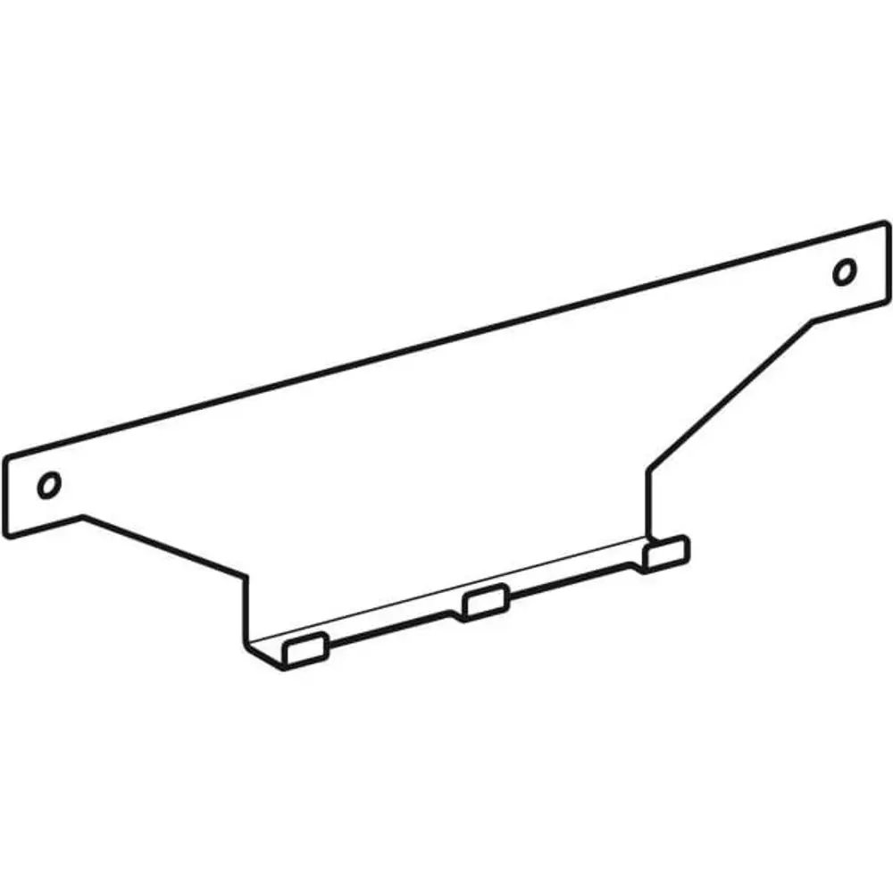 Weißer Halter aus Metall mit zwei Löchern zur Wandmontage. Geeignet für Handtücher oder Ablagen. Geberit-Produkt für funktionale Nutzung im Bad oder in der Küche.