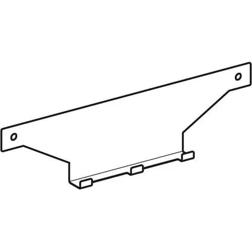 Weißer Halter aus Metall mit zwei Löchern zur Wandmontage. Geeignet für Handtücher oder Ablagen. Geberit-Produkt für funktionale Nutzung im Bad oder in der Küche.
