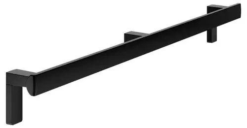 Haltegriff in mattschwarz, montiert an zwei Halterungen. Klare, geradlinige Form. Produkt von Keuco, geeignet für Badezimmer oder hochwertige Innenräume.
