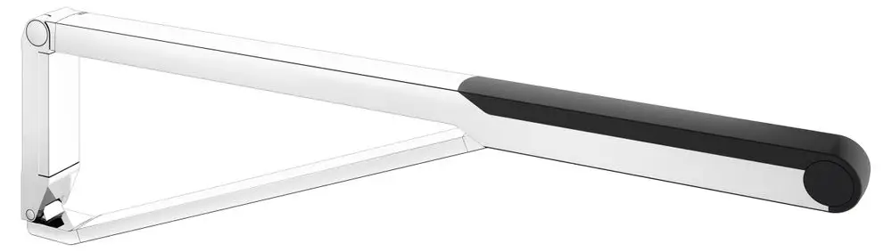 Stützklappgriff in verchromtem Finish mit schwarzem Plastikgriff. Produkt von Keuco, geeignet zur Unterstützung in Sanitärbereichen.