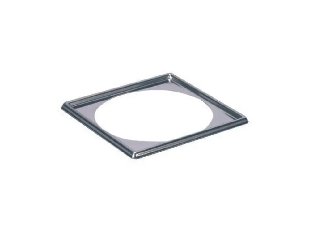 Dallmer-Rahmen mit quadratischer Form und einer Öffnung in der Mitte. Hergestellt aus Metall mit abgerundeten Ecken.