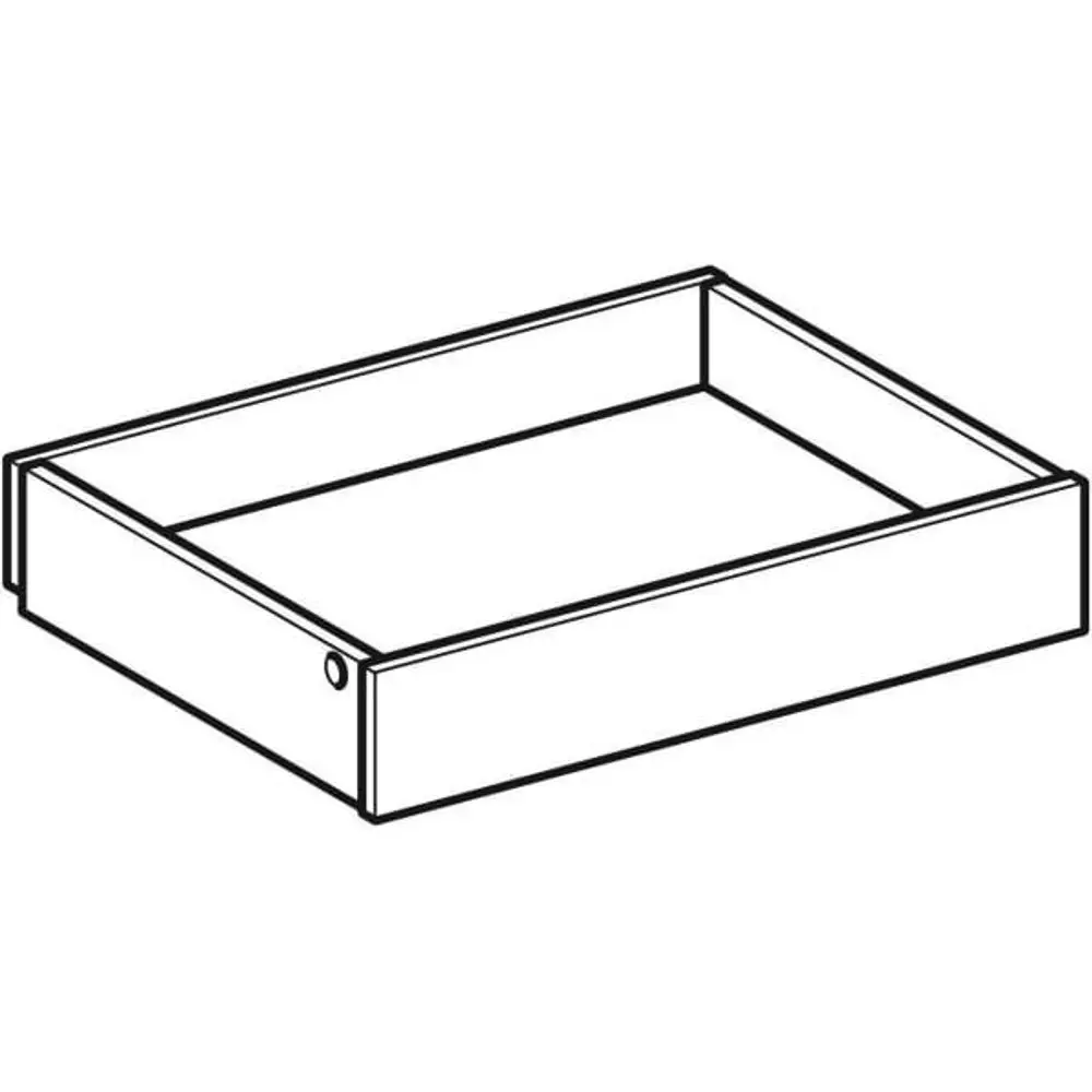 Innenschublade von Geberit für einen Seitenschrank, rechteckige Form mit offenen Seiten, ohne sichtbare Beschläge oder Fächer.