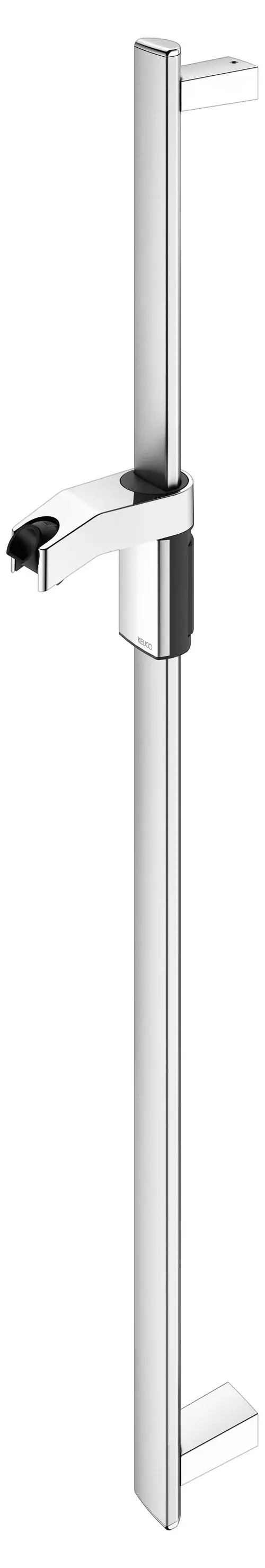 Keuco Brausestange in silber-eloxierter Ausführung, vertikal montiert, mit einem schlanken Design und einer Halterung für Dusche oder Brausekopf.