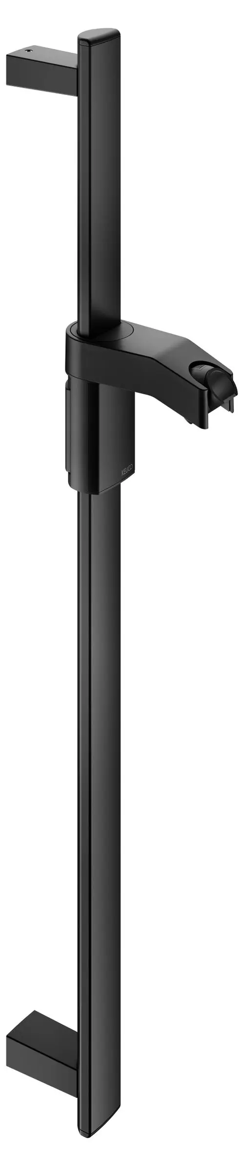 Schwarze Brausestange von Keuco mit funktionalem Design, montiert an einer Wand, geeignet für die Aufnahme einer Handbrause.