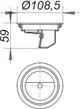 Dallmer Geruchs- und Schaumsperre in schematischer Darstellung, Ansichten von oben und seitlich mit Maßangaben. Detailzeichnung zeigt Ausführung und Befestigungselemente.