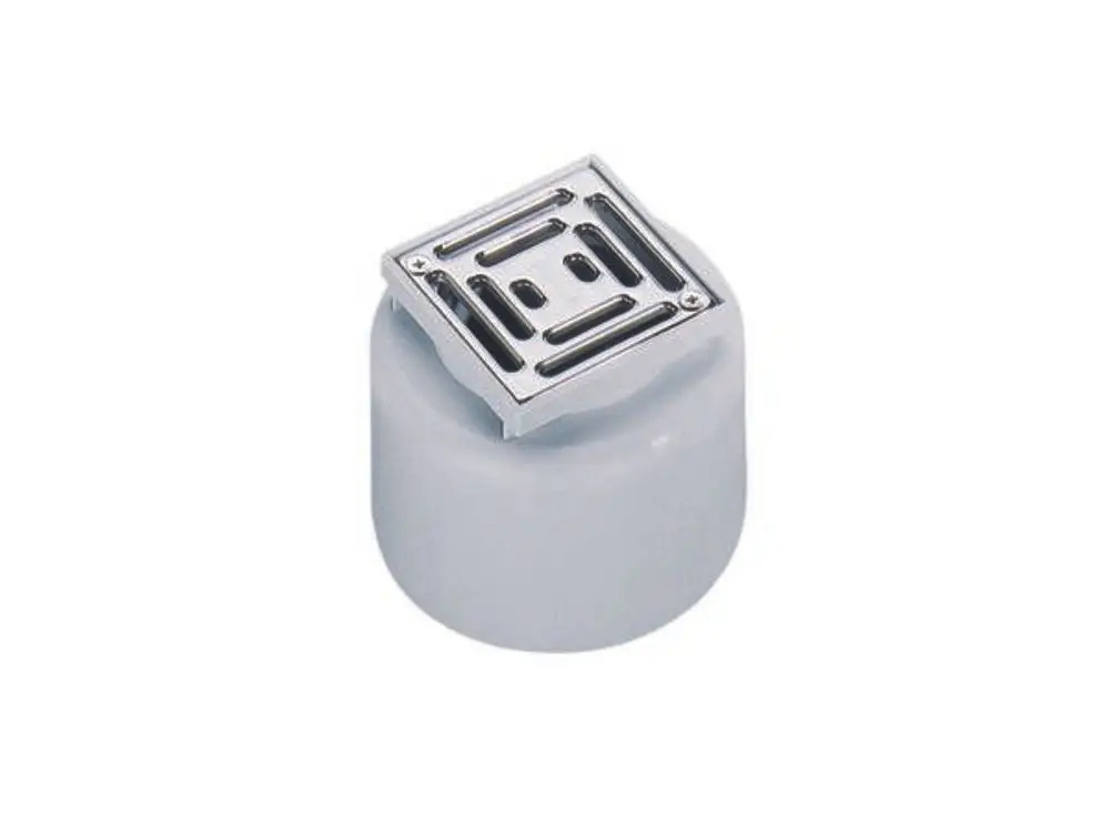 Dallmer Aufsatz mit quadratischer Abdeckung und verschraubtem Rost, in einem neutralen Design. Gezeigt wird die Oberseite des Aufsatzes.