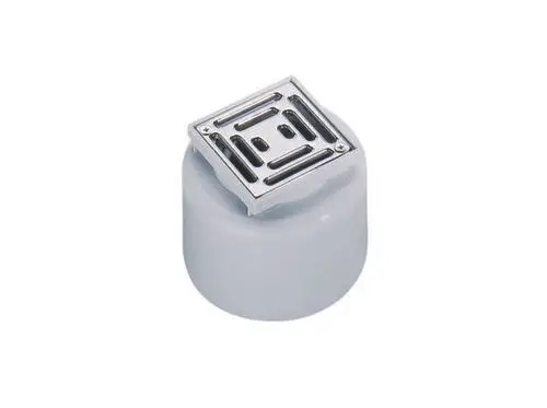 Dallmer Aufsatz mit quadratischer Abdeckung und verschraubtem Rost, in einem neutralen Design. Gezeigt wird die Oberseite des Aufsatzes.