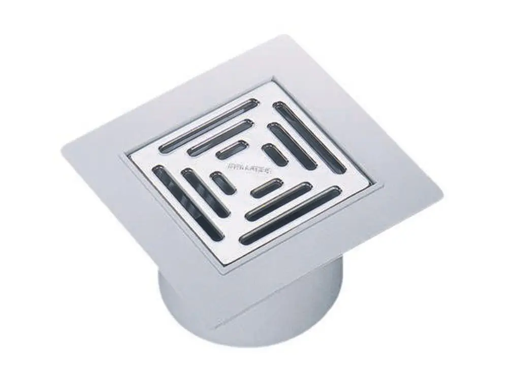 Dallmer Abflussgitter aus Edelstahl mit quadratischer Form und gerilltem Design, geeignet für den Einbau in Fußböden.