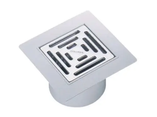 Dallmer Abflussgitter aus Edelstahl mit quadratischer Form und gerilltem Design, geeignet für den Einbau in Fußböden.