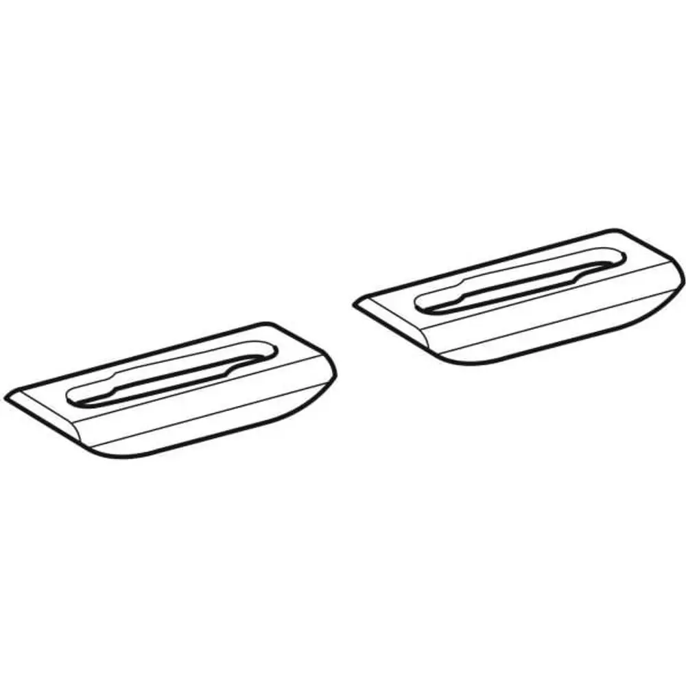 Set mit zwei Kunststoff-Kippdübeln von Geberit, jeweils mit einer Unterlegscheibe, grafisch dargestellt. Ideal für Installationen und Befestigungen.
