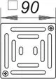 Dallmer-Rost mit quadratischem Design, gezeigt in einfacher Linienzeichnung. Enthält Kanalöffnungen und Schraublöcher zur Befestigung. Ideal für entwässernde Anwendungen.