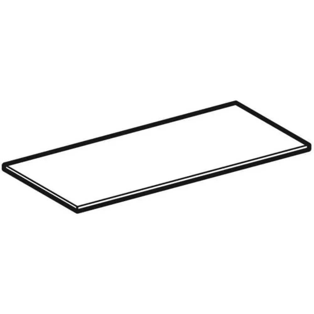 Glasboden für einen Spiegelschrank von Geberit, rechteckig, mit schmaler Rahmenkontur, auf weißem Hintergrund dargestellt.