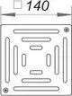 Dallmer Rost mit quadratischer Form, dargestellt in einem technischen Diagramm mit Linien, die die Struktur und Befestigungspunkte zeigen.