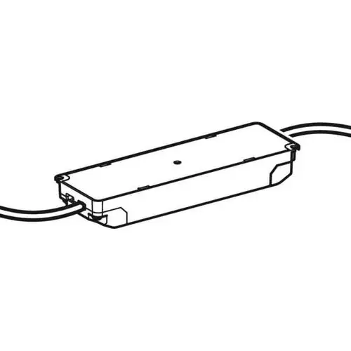 Geräteschaltung von Geberit, rechteckiges, flaches Modul mit Anschlüssen für Kabel auf beiden Seiten, geeignet für elektrische Anwendungen.