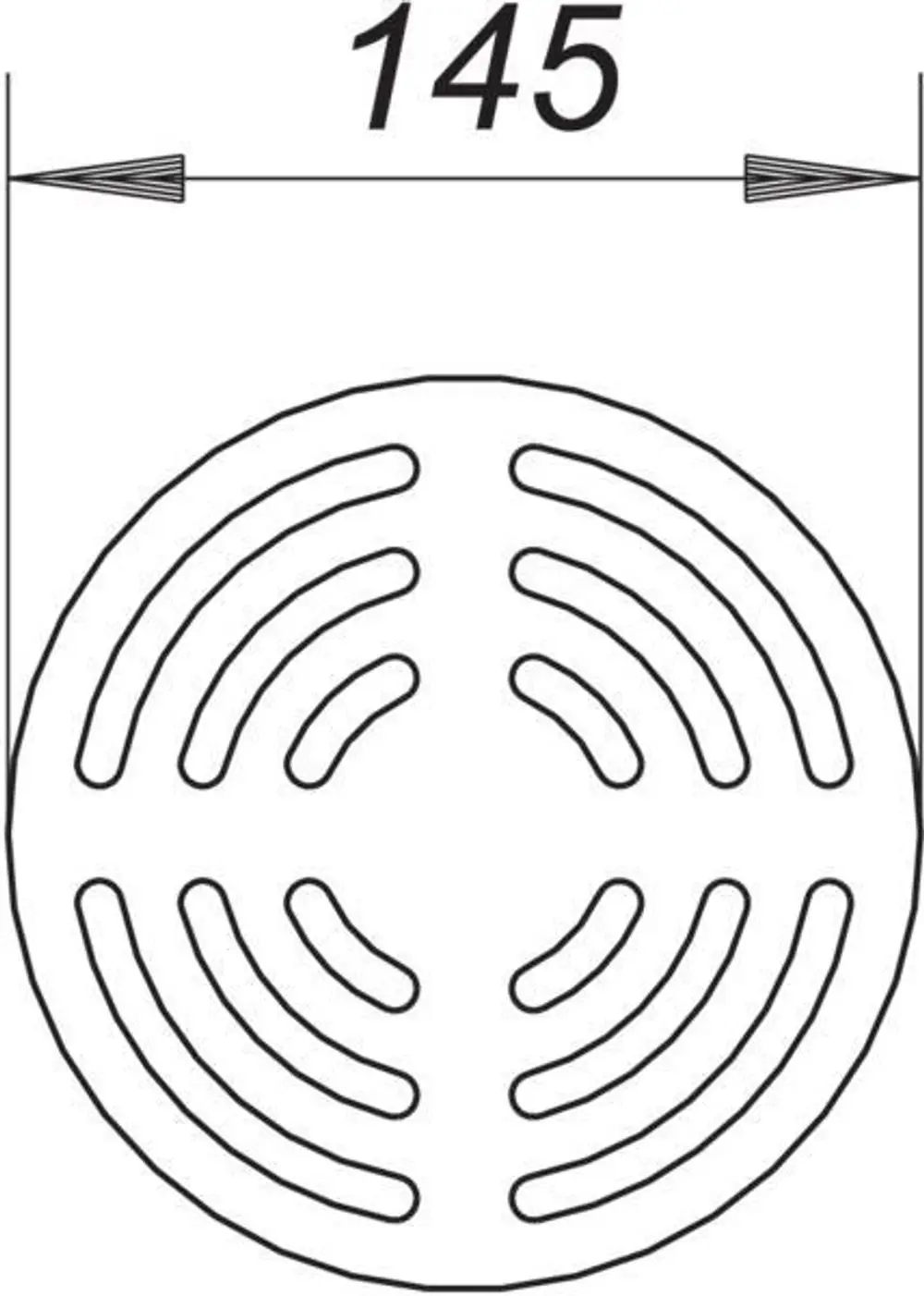 Dallmer Rost mit runder Form und gewellten Linien, gestaltet für die Abdeckung eines Abflusses. Das Design zeigt eine kreisförmige Struktur mit Durchmessern.