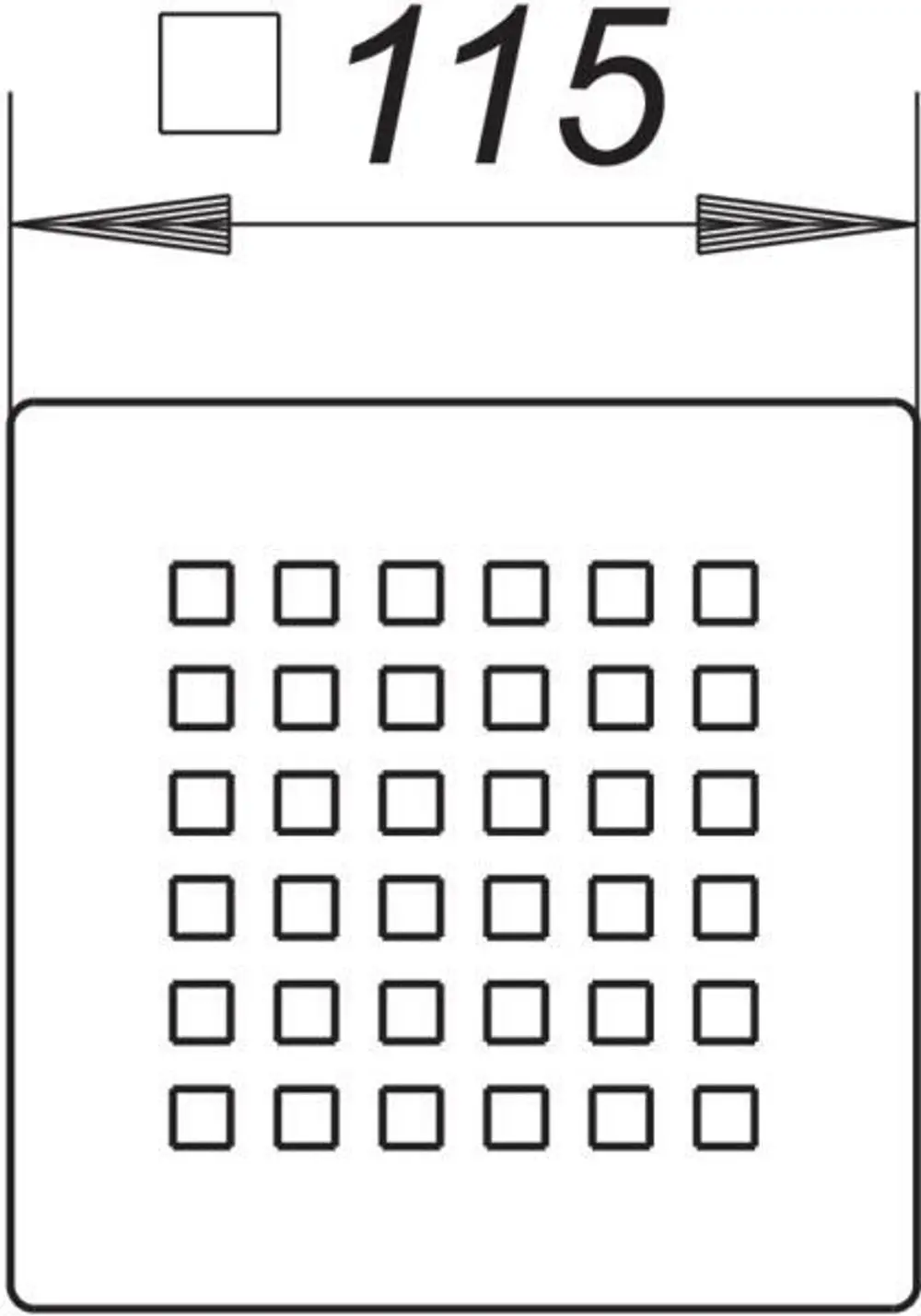 Dallmer Rost Quadra, quadratisches Design mit einem Muster aus kleinen quadratischen Durchbrüchen, ideal für die Bodenentwässerung.