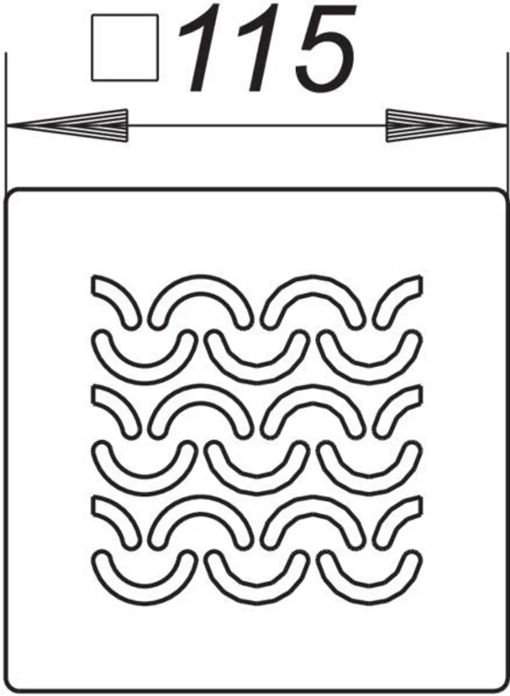Dallmer Roste mit geschwungenem Muster, deren Design eine effektive Abdeckung von Abflussöffnungen ermöglicht. Geometrische Anordnung in mehreren Reihen.