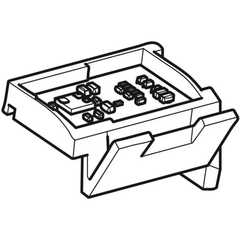 Geberit Bedienfeld mit mehreren Anschlusspunkten in einem kompakten Gehäuse, erkennbar durch die Anordnung der elektrischen Komponenten und Anschlüsse im Inneren.