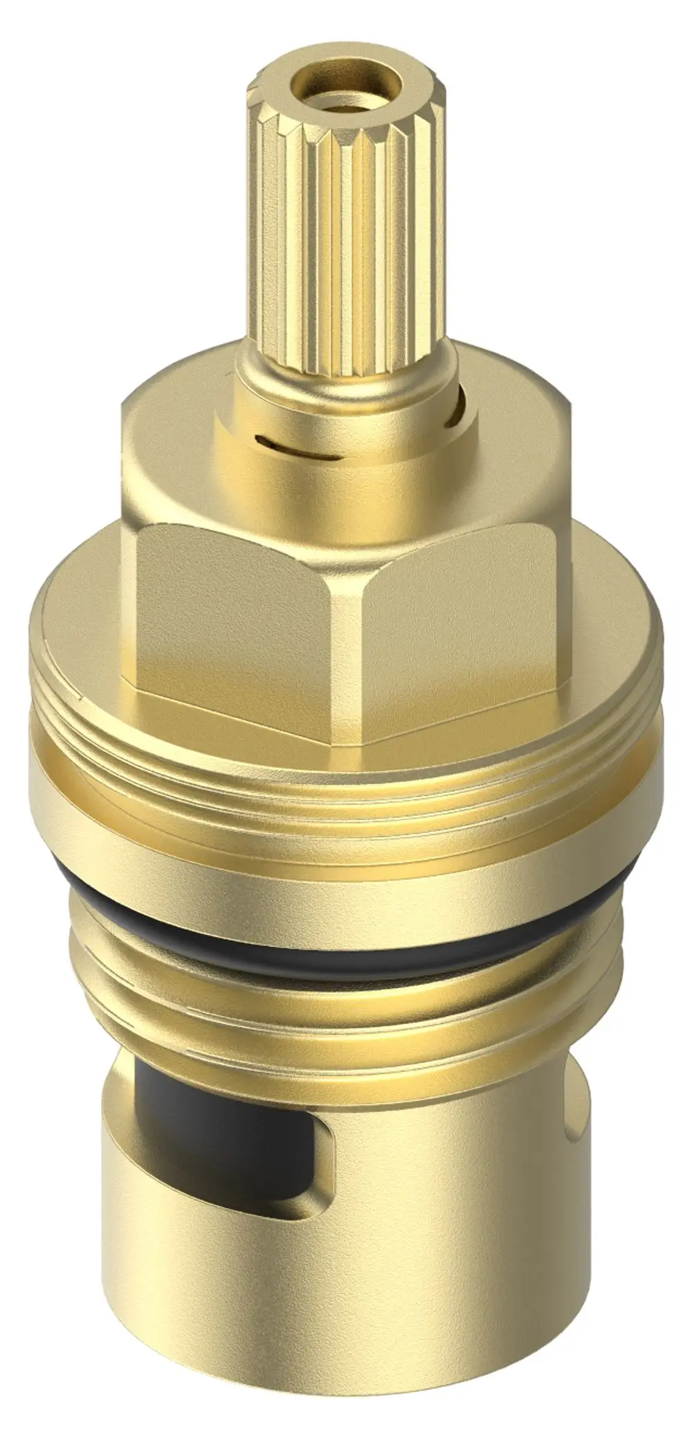Armaturenoberteil in goldener Ausführung, mit einem Rändelrad und Dichtungen, geeignet als Ersatzteil für Keuco Armaturen.