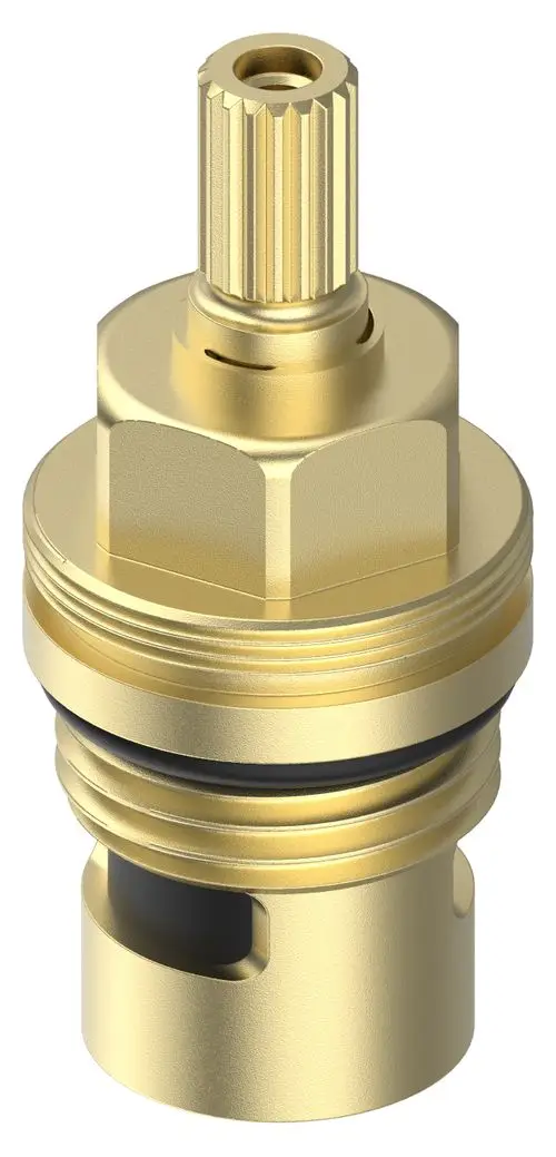 Armaturenoberteil in goldener Ausführung, mit einem Rändelrad und Dichtungen, geeignet als Ersatzteil für Keuco Armaturen.