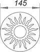 Dallmer Rost mit einem kreisförmigen Design und stilisierten Sonnenstrahlen, dargestellt in einer Schwarz-Weiß-Skizze. Durchmesser von 145 mm.