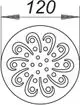 Dallmer Rost mit floralem Muster, kreisförmig und mittig angeordnet. Das Design zeigt zentrale Punkte und geschwungene Linien.
