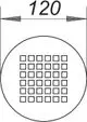 Schematische Darstellung eines Rosts mit einer quadratischen Anordnung in einem kreisförmigen Rahmen, hergestellt von Dallmer.