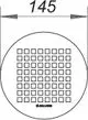 Rundes Abflussgitter mit quadratischem Muster in der Mitte, umgeben von einem einfachen Rand. Marke Dallmer zu erkennen.