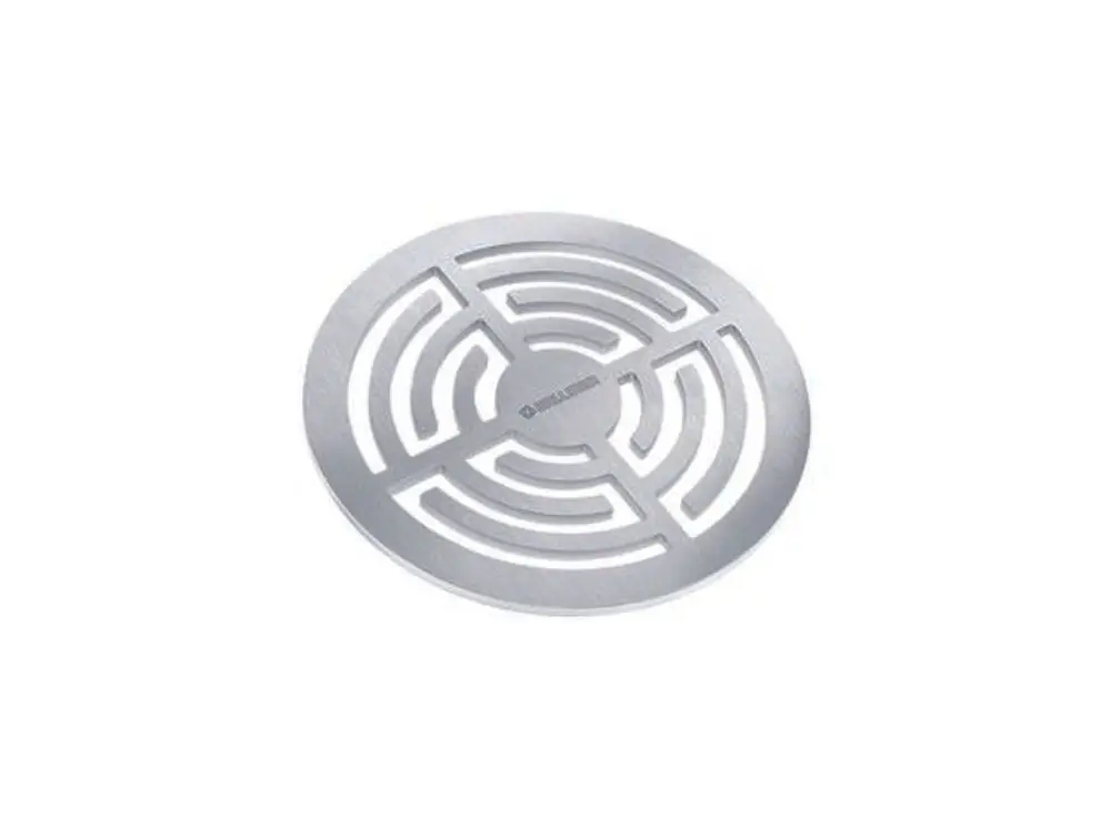 Rundplatte aus Edelstahl mit durchbrochener, labyrinthähnlicher Struktur von Dallmer. Geeignet als Bodenablaufrost oder Abdeckung.