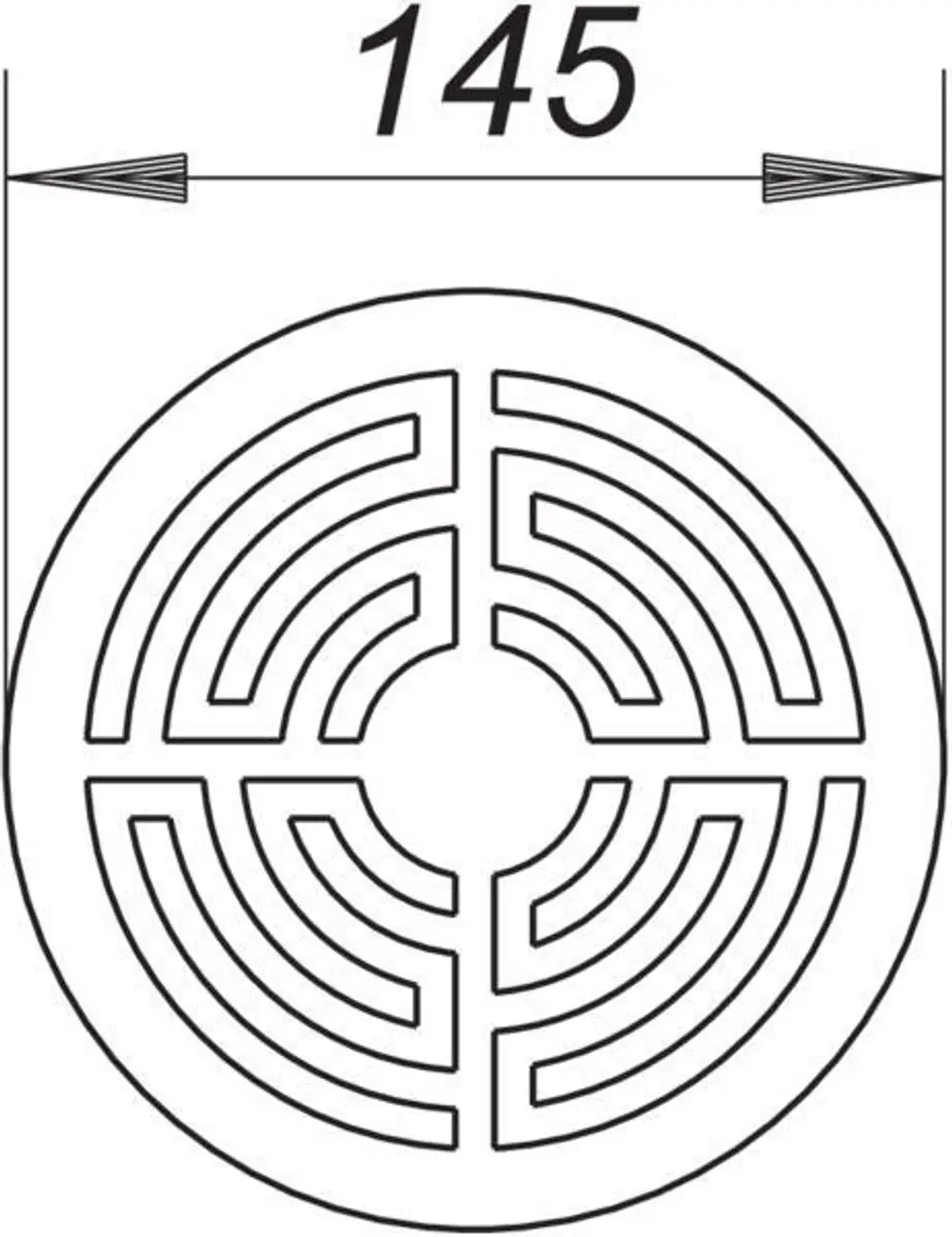 Dallmer Rost mit einem kreisförmigen Design, das labyrinthenartige Muster zeigt. Die Maße sind nicht angegeben. Ideal für Abflusslösungen in verschiedenen Anwendungen.