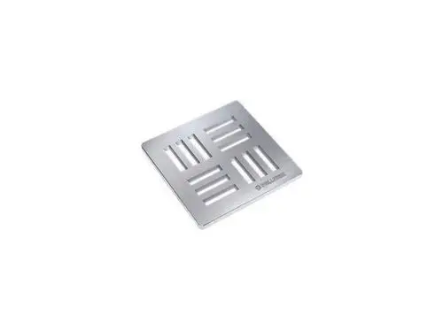Metallene Abdeckung mit rechteckigen und quadratischen Öffnungen, hergestellt von Dallmer, für die Verwendung in Entwässerungssystemen.