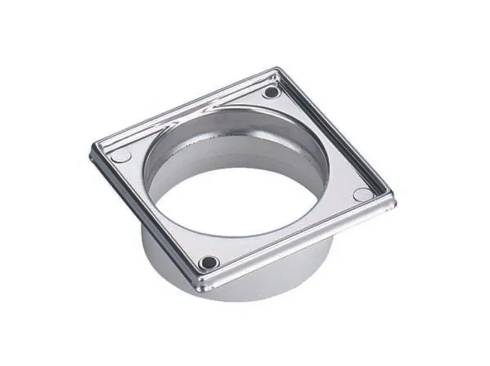 Dallmer Aufsatzrahmen mit quadratischer Metallform und rundem Innenausschnitt, geeignet für Integration in Entwässerungssysteme.